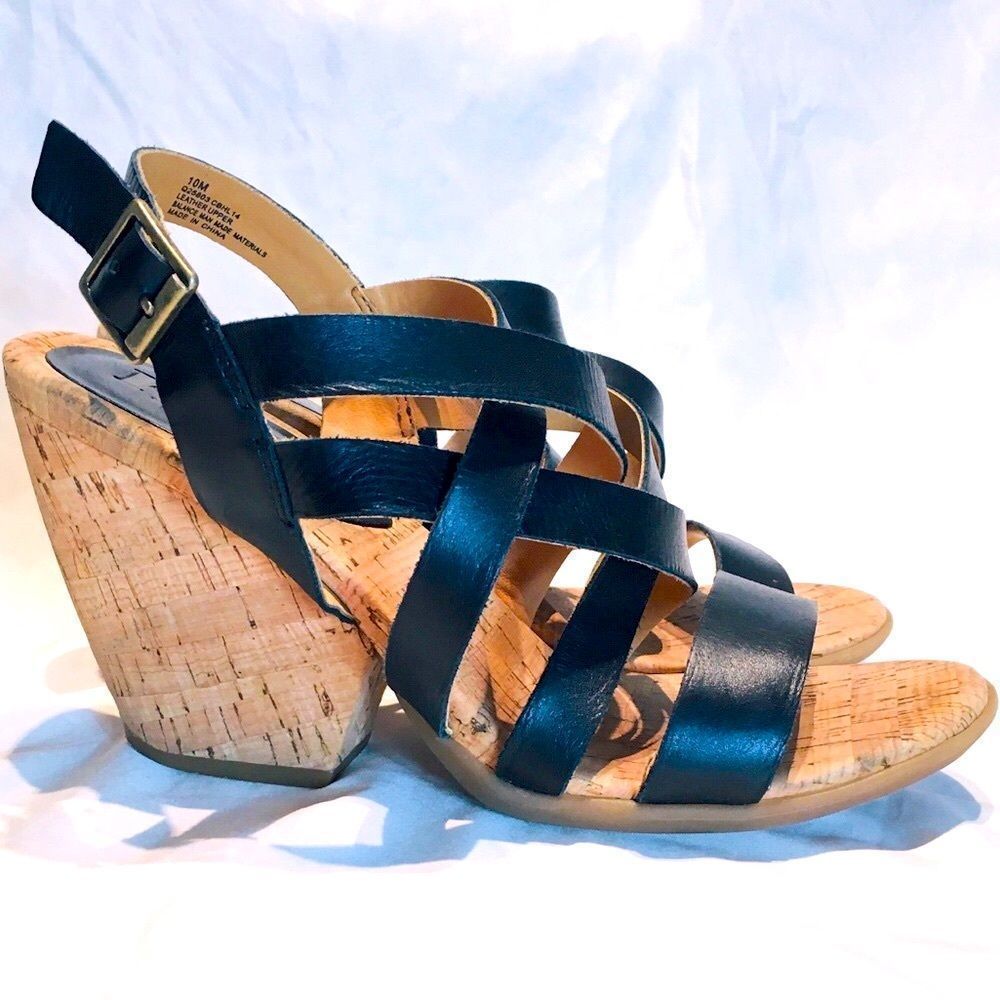 KORKS BLACK LEATHER CORK SANDALS
